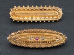Two late Victorian, 15ct gold, cannetille brooches,: both with hallmarks for Birmingham,