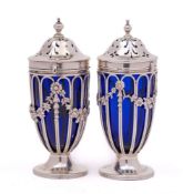 A matched pair of silver sugar casters, makers Alfred Marston, Birmingham,