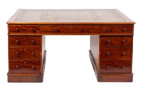 A Victorian mahogany and leather inset partners desk in George III style, last quarter 19th century,