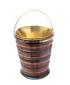 A 19th century brass bound peat bucket: of coopered construction,