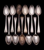 A set of four George III silver old English pattern dessert spoons,