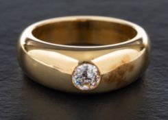 An 18ct gold, old-cut diamond, gypsy set ring,: estimated diamond weight ca. 0.