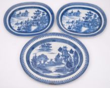 A pair of pottery meat plates attributed to the Cambrian Pottery: of oval form and transfer printed