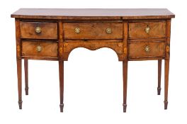 A George III mahogany and crossbanded bow front sideboard, last quarter 18th century,