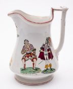 An Elsmore & Forster pottery puzzle jug: of waisted form with angular handle the exterior printed