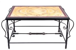 A scagliola and wrought iron mounted conservatory table, modern,