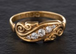 A Victorian, 18ct gold, old-cut diamond, five stone ring,: total estimated diamond weight ca. 0.