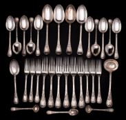 A Victorian silver Paxton pattern part flatware service, maker Chawner & Co, London,