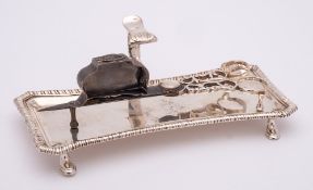 A George III silver candle snuffer tray, maker John Barbe, London, 1761: of rectangular outline,