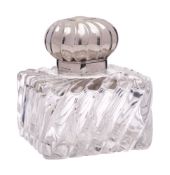 A late Victorian clear glass and silver mounted inkwell, maker John Grinsell & Sons, Birmingham,