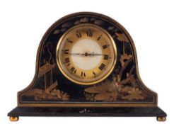 An Edwardian chinoiserie lacquered mantel clock: the eight-day duration timepiece movement having a