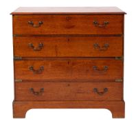 A George III teak campaign secretaire chest of drawers, early 19th century,: in two sections,