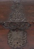 A German oak and wrought iron bound dome topped coffer, 18th century,