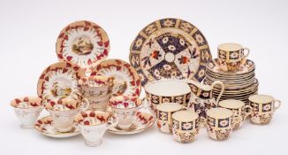 A Samuel Alcock porcelain part tea service: comprising seven cups and five saucers each painted