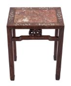 A Chinese hardwood and rouge marble inset stand, late 19th century,