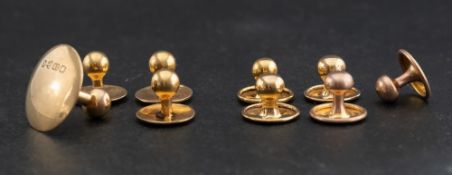 A group of dress studs,: including five 9ct gold studs, hallmarks for Birmingham, diameter ca 1cm,