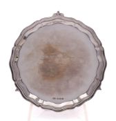 An Elizabeth II silver waiter, maker Viners Ltd, Birmingham, 1961: inscribed,