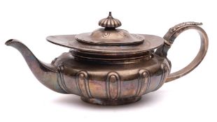 A George IV silver teapot, maker J E Terrey & Co, London, 1820: of squat circular form,