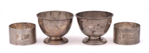 A pair of George V silver salts, maker's mark worn, London, 1921: of circular outline,