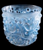 A Lalique Cristal vase 'Avalon': the blue stained body embossed to the exterior with birds amongst