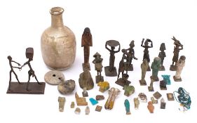 A small group of antiquities: including a Roman double glass oil phial,