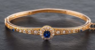 A 15ct gold, cushion-cut sapphire, old and single-cut diamond bracelet,