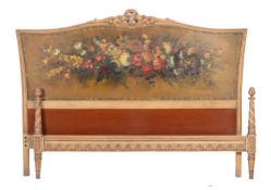 A carved and painted wood headboard and footboard, in 18th century style, modern,