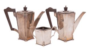 A pair of Art Deco period Cafe au lait pots and sugar basin, maker S Blackensee & Sons Ltd,