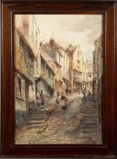 Alfred Leyman [1856-1933]- Stepcott Street, Exeter,:- signed, watercolour, 54 x 36cm.