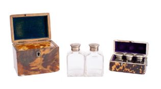 A 19th century blonde tortoiseshell tea caddy: of rectangular outline,