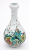 A Chinese porcelain vase: of garlic shaped form enamelled in a famille verte palette with crickets