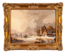 * Bernard Page [20th Century]- Dutch Winter scene,:- signed, oil on board, 29 x 39cm.