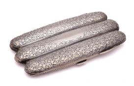 A late Victorian silver three-division cigar case, maker T Beardsmore, Birmingham,