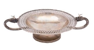 A Chinese silver pedestal dish, maker Wing Nam & Co,