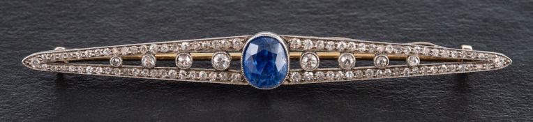 An early 20th century, openwork, sapphire, single and old-cut diamond brooch,