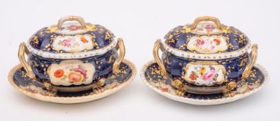 A pair of Derby porcelain sauce tureens,