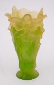 A Daum pâte-de-verre Iris vase: in green merging to yellow at the rim, signed 'Daum, France', 21cm.
