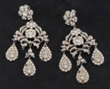 A pair of paste girondelle earrings,: with fittings for non-pierced ears, total length ca. 8.5cm.