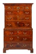 A George III walnut, feather and crossbanded chest-on-chest, circa 1770,
