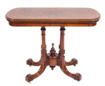 A Victorian burr walnut and marquetry card table, last quarter 19th century,