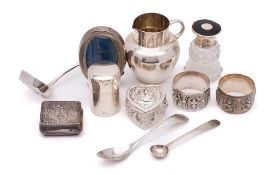 A mixed group of silver wares, various makers and dates: including a cream jug, two scent bottles,