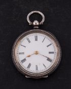 A silver ladies key-wound pocket watch: the Swiss bar movement having a cylinder escapement,