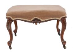 A Victorian carved mahogany and upholstered stool in Louis XV taste, mid 19th century,