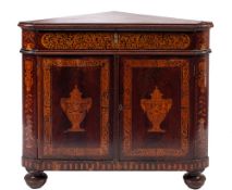 A Continental, probably Dutch walnut and marquetry encoignure, 19th century,