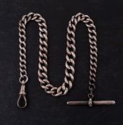 A silver Albert pocket watch chain: curb link marked for silver, with silver bar,