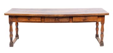 A French walnut refectory table, 18th century,