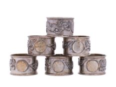 Six Chinese silver napkin rings, maker Wing Nam & Co,