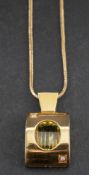 A fancy-cut citrine and round, brilliant-cut diamond pendant,: total estimated diamond weight ca.