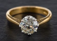 An 18ct gold, old-cut diamond, single stone ring,: estimated diamond weight ca. 1.