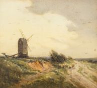 William Tatton Winter [1855-1928]- South Downs Mill, sheep in the foreground,